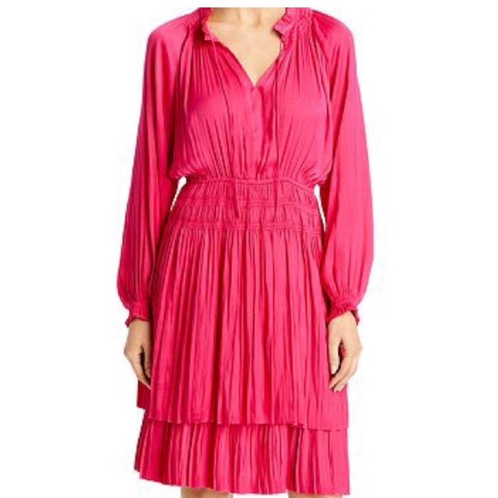 Tahari | Fushia Tiered Layered Long Sleeve Dress
